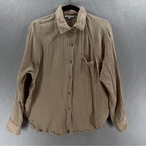 Z Supply Shirt Women Size M Tan Gauze Coastal Crinkle Top Beachy Minimalist